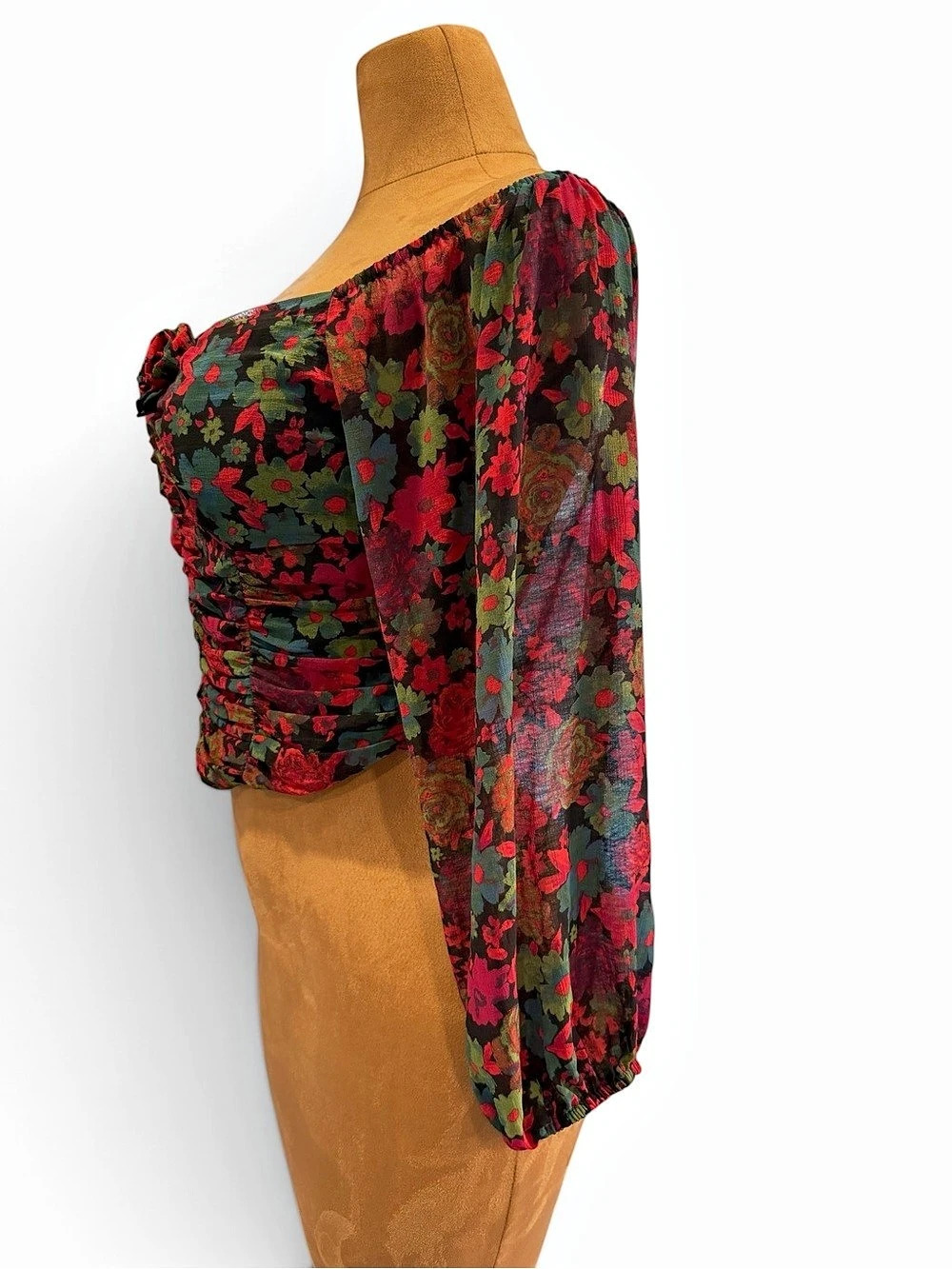 NWOT- Free People Through Oh Lala Top Floral Blouse Black & Red Small - Picture 5 of 13